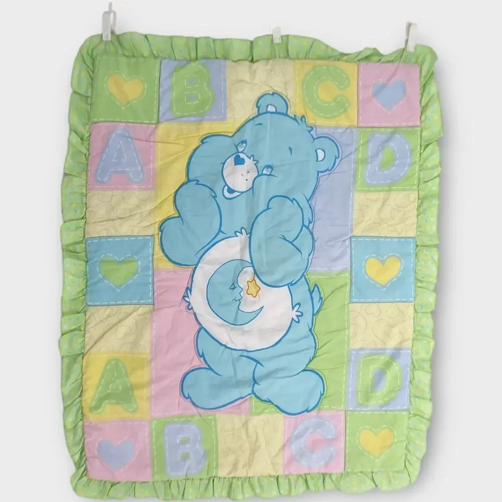 Vintage Care Bears Bedtime Bear Patchwork Baby Blanket Toddler Quilt Green ABC